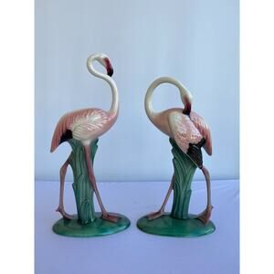 Pair of Will George Pink Flamingos Bird Figurines Signed by Artist Tallest 11.5"